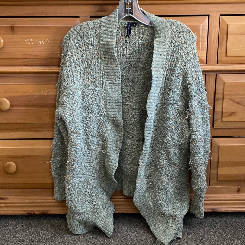 Green fuzzy cardigan